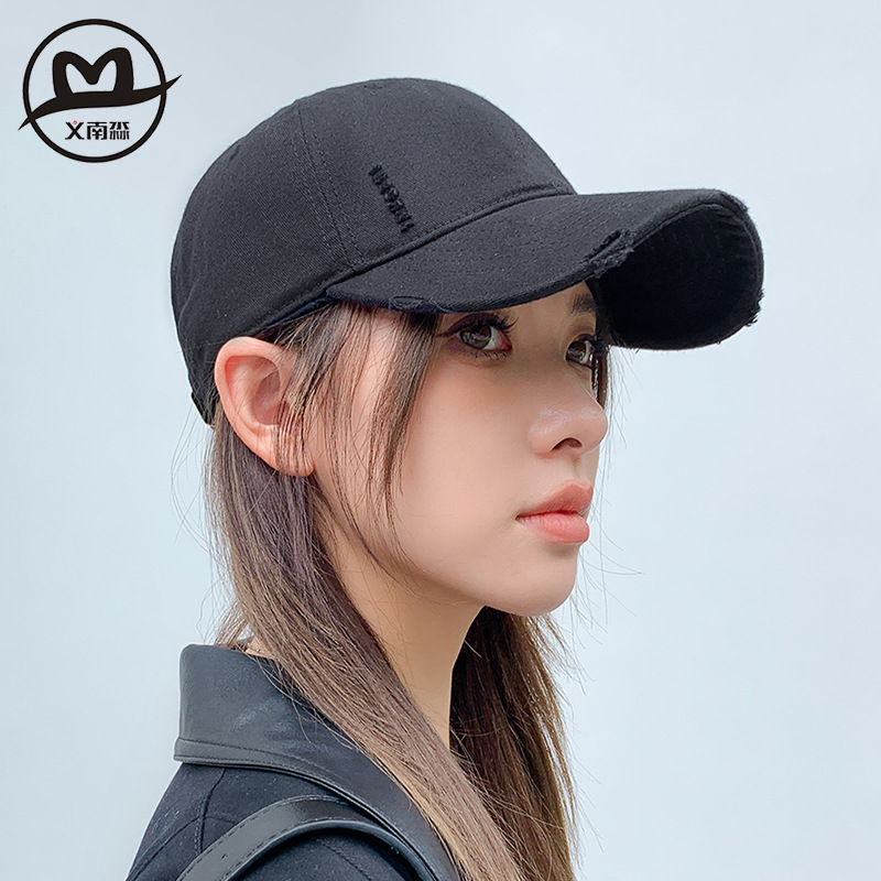 光板純色棒球帽女春夏季大頭圍百搭顯臉小防曬遮陽寬檐女鴨舌帽子