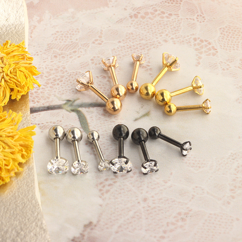 Stainless Steel Star CZ Earrings for Cartilage Piercing - Rose Gold with Round Cubic Zirconia - 2021 Summer Collection detail image 7
