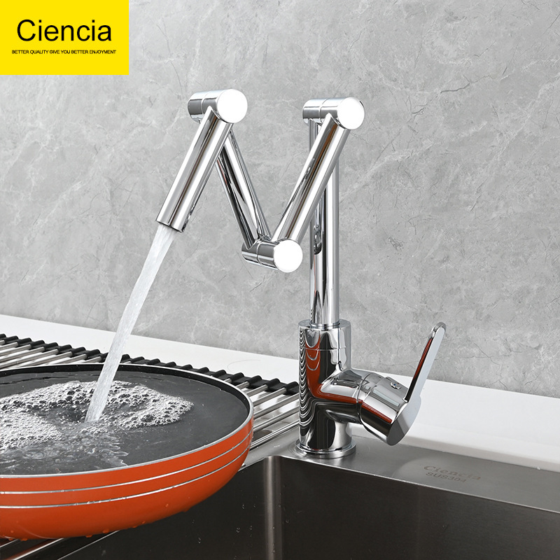 Copper hot and cold kitchen faucet sink vegetable basin foldable telescopic faucet black stretchable sink faucet