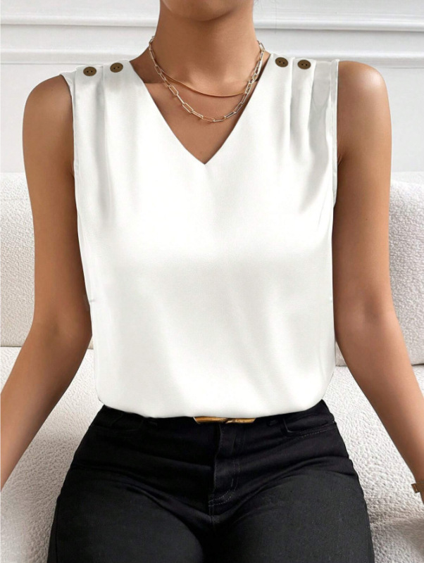Amazon Foreign Trade Ready Stock Fashionable Simple Design Versatile Imitation Silk High Elastic Pure Color Vest Top Women's Shirt Amazon Foreign Trade Ready Stock Fashionable Simple Design Versatile Imitation Silk High Elastic Pure Color Vest Top Women's Shirt