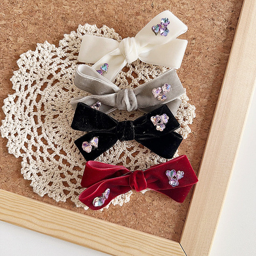 New retro elegant irregular velvet diamond bow children's side clip hair accessories headwear