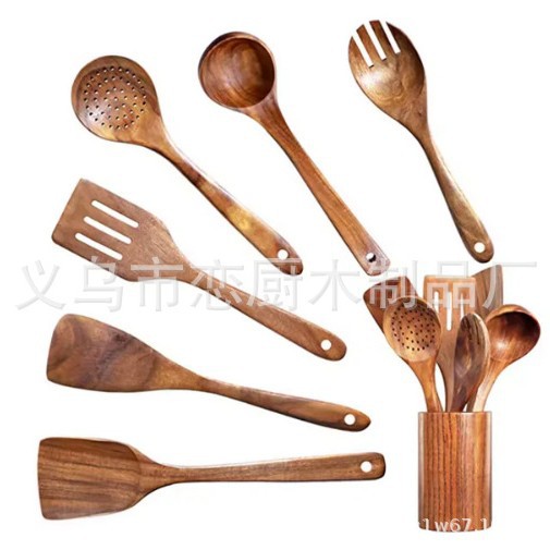 Teca antiadherente olla de mango largo de madera sólida cocina de cocina de madera acacia cocina de varias piezas de cocina de madera pala larga olla de mango largo