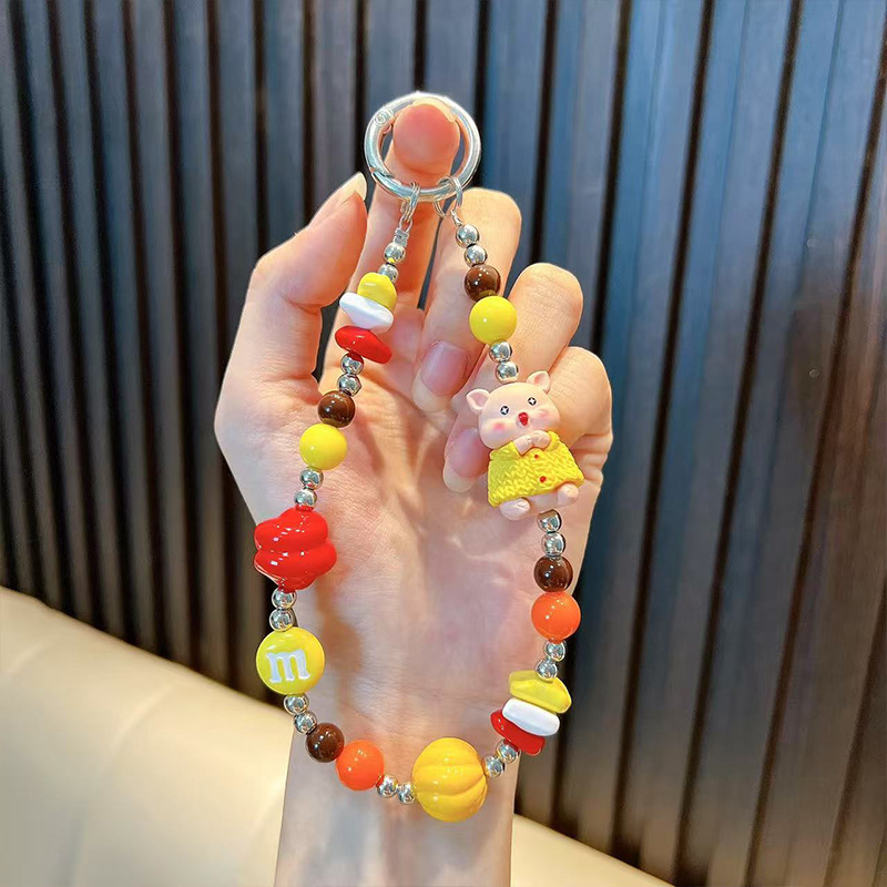 卡通多巴胺串珠钥匙扣手机链腕带挂件可爱小动物手机壳挂链小礼品|undefined