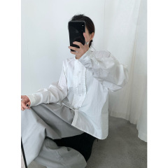 THINK十三行韩系简约气质木耳边衬衫女2025秋季新款宽松小众上衣