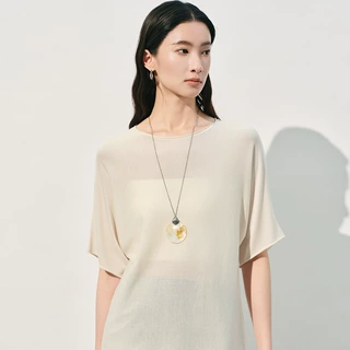 定制春夏新款轻奢桑蚕丝短袖T恤女款透气宽松百搭真丝镂空上衣