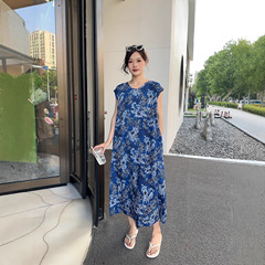 棉绸连衣裙夏季新款大码宽松沙滩裙无袖人造棉长款裙子度假背心裙