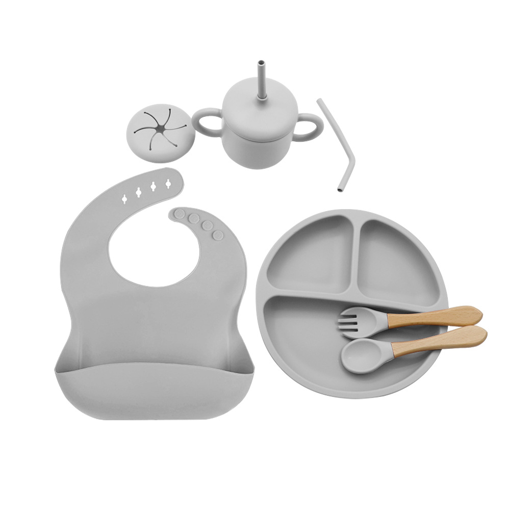  Set de vajilla infantil de silicona, 10 piezas, incluye plato, tazón, cubiertos y babero, ideal para bebés