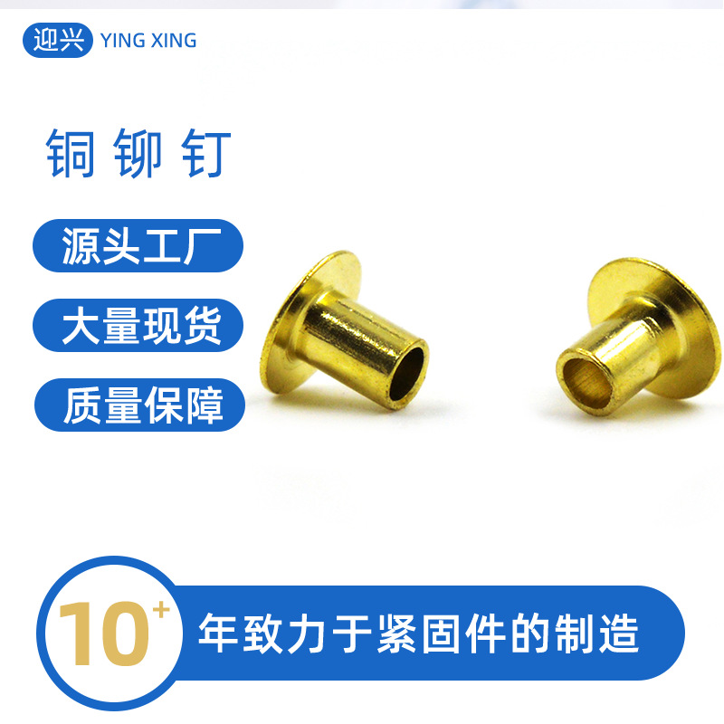 黄铜铆钉五金零配件扁圆头铁冒钉管状非标链接紧固件半空心铆钉