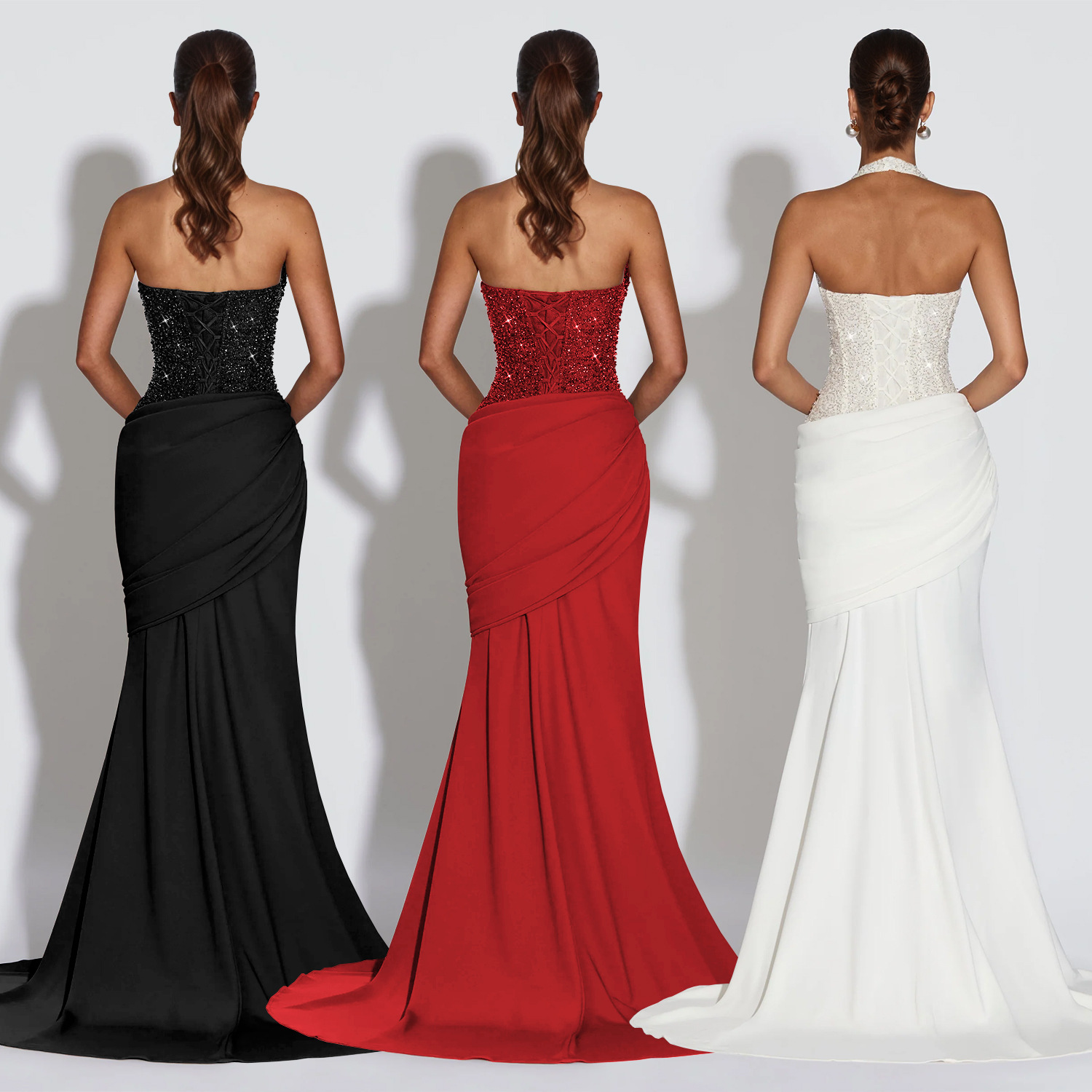 C7642 Aliexpress transfronterizo Amazon Europa y América moda femenina elegante y sexy cuello colgante vestido de espalda image 3