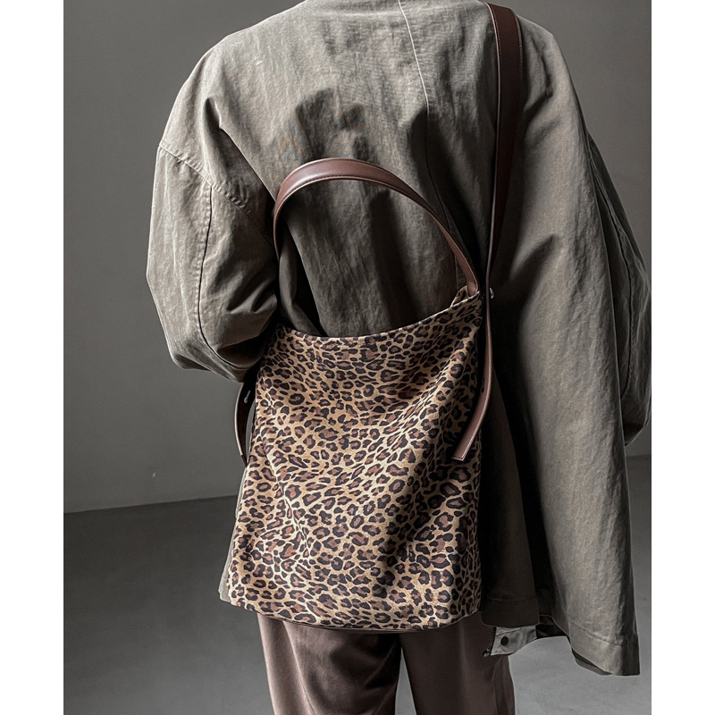 Leopard print cowhide bucket women's 2024 new genuine tote capacity soft leather crossbody single shoulder large bag_voghion.com