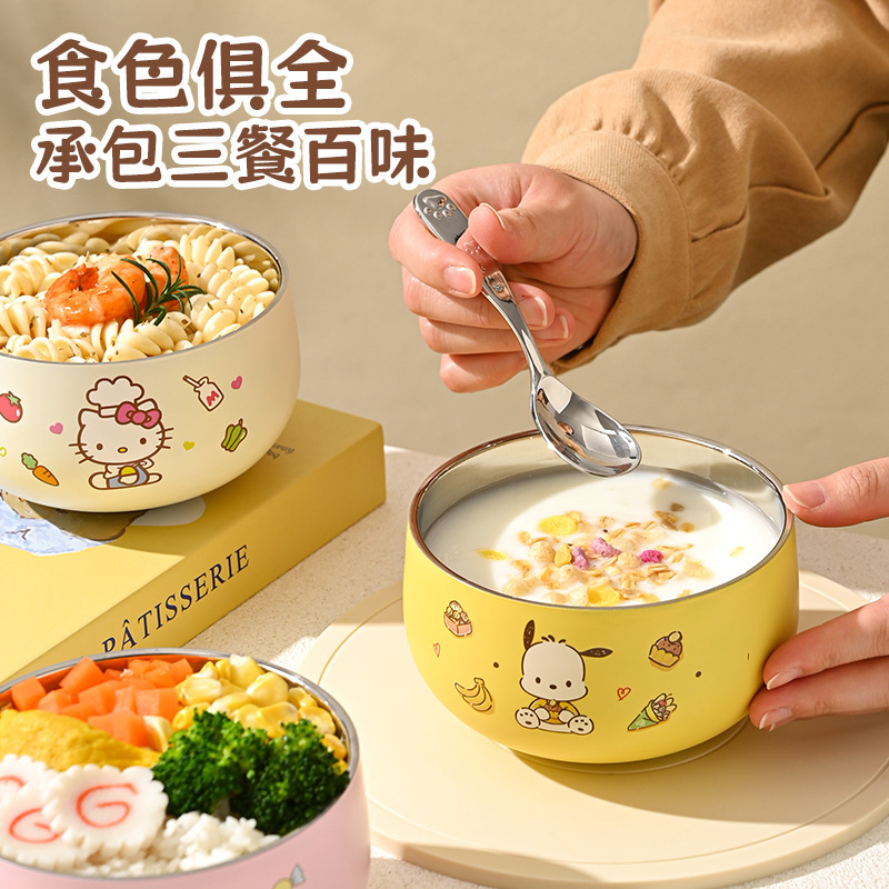 本物のサンリオ 316 ステンレス鋼ボウル クロミ子供用ライスボウル防塵でお手入れが簡単な家庭用ステンレス鋼ボウル|undefined