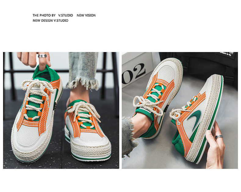 Scarpe da uomo autunnali Nuove scarpe sportive in mesh Un pedale Scarpe da marea intrecciate in paglia a doppio scopo con fondo spesso Scarpe casual da studente traspiranti da uomo_voghion.com