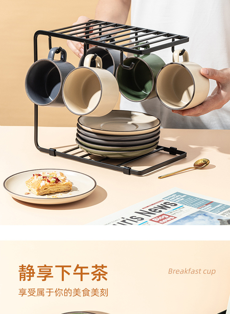 哑光色釉陶瓷咖啡杯碟批发