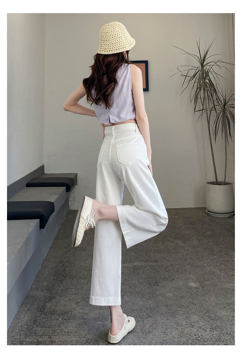Quần jean nữ ống rộng dáng suông cạp cao 9 phân — Màu xanh tannin 8 điểm chi tiết 13
