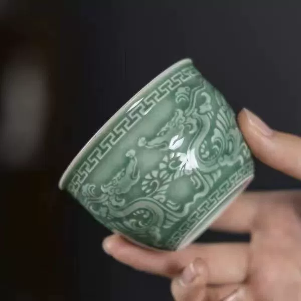 Plum Green Cup-Dragon and Phoenix