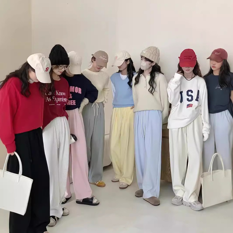 Ingaya ~ Early Autumn New Korean Style Straight Leg Wide Leg Pants Women's Loose Macaron Casual Sports Pants Versatile Cotton Ingaya ~ Early Autumn New Korean Style Straight Leg Wide Leg Pants Women's Loose Macaron Casual Sports Pants Versatile Cotton