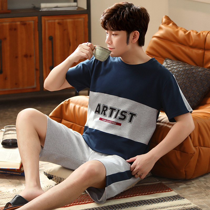 Pijamas de algodón de verano de los hombres de manga corta más tamaño Estudiante Juventud verano fino algodón desgaste del hogar traje