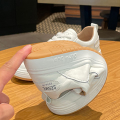 Women's Leather Plate Shoes 2024 Spring New Thick Sole Comfort Student Versatile Casual Sporty White Shoes