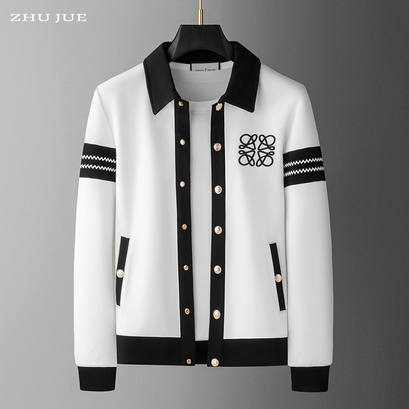 2026 Light Luxury European Men's Cardigan Casual Patchwork Top Versatile Jacket with Buttons Autumn Striped Jacket