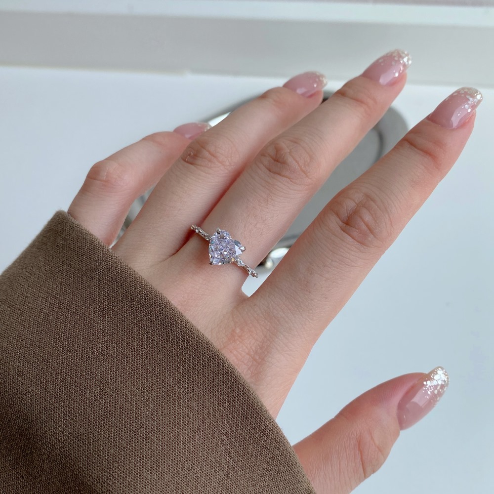 6g Weight Zircon Inlay Material Rings Classification 1 Piece Quantity Daily Occasion Sterling Silver Material Heart Shape Pattern Women'S Gender Inlay Design Fashion Style Fashion Heart Shape Sterling Silver Inlay Zircon Rings 1 Piece 5