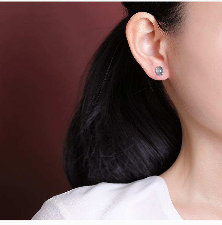 Bông tai mặt trứng bạc S925 đơn giản thời trang — Kiểu màu bạc chi tiết 6