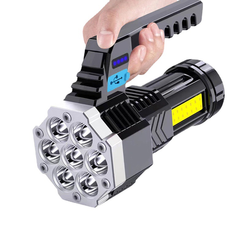 Al Aire Libre transfronterizo 7LED linterna portátil USB recargable COB luz lateral patrulla portátil Luz de pesca de plástico