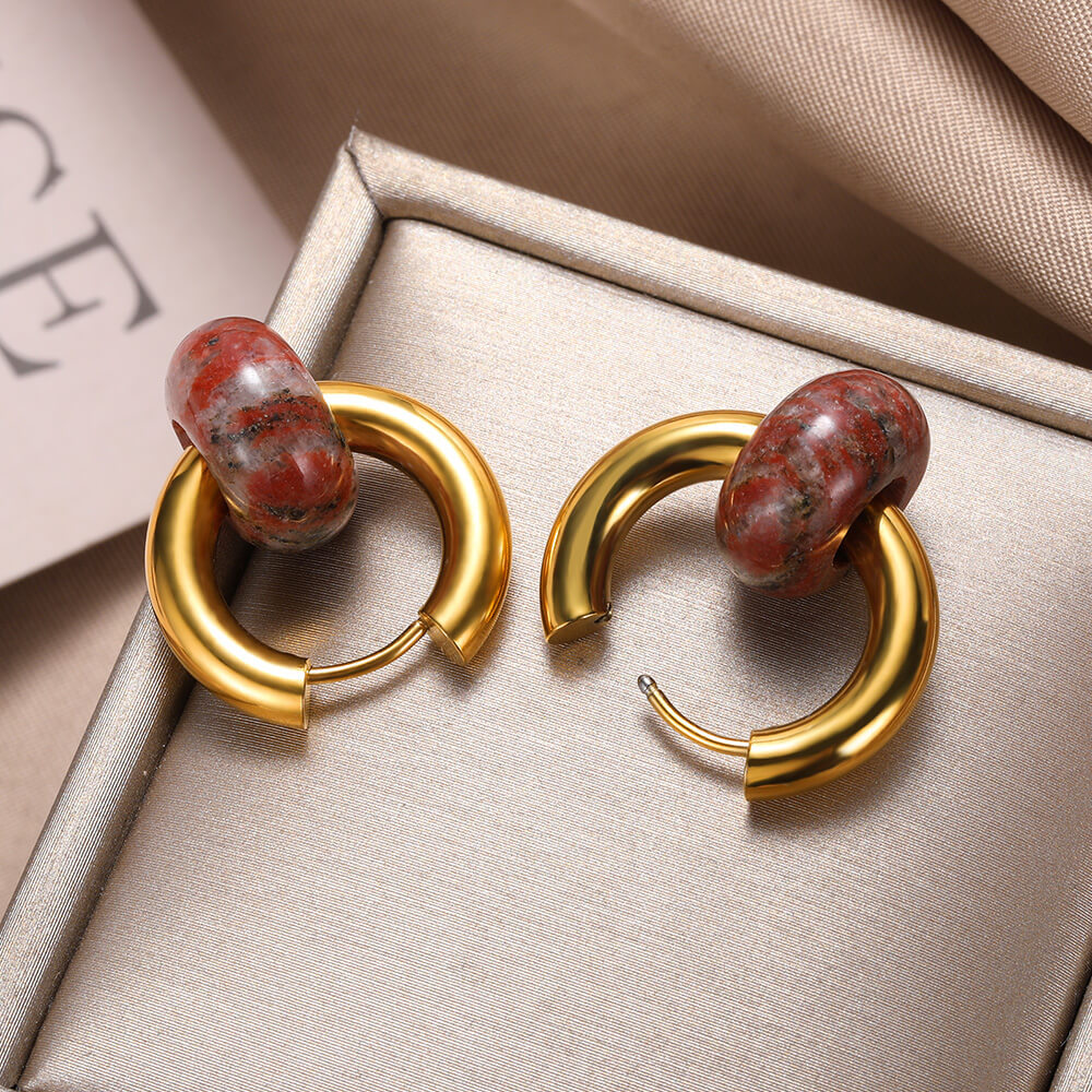 13g Weight PVD Coated Gold Plating Process 304 Stainless Steel Ear Needle Material 18K Real Gold Plated Plating Material Hoop Earrings Classification 1 Pair Quantity Date, Tea Party Occasion 304 Stainless Steel Material Geometric Pattern Women's Gender Classic Style Style Plating Craft 1 Pair Classic Style Geometric Plating Natural Stone Metal Hoop Earrings 23