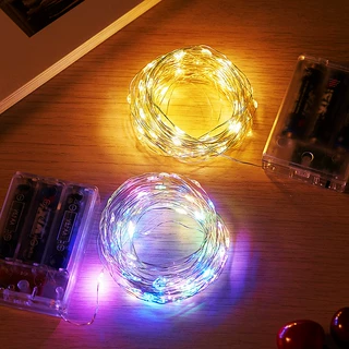 led小灯串铜线灯电池盒灯串批发装饰彩灯星星灯花环灯铜丝灯浪漫
