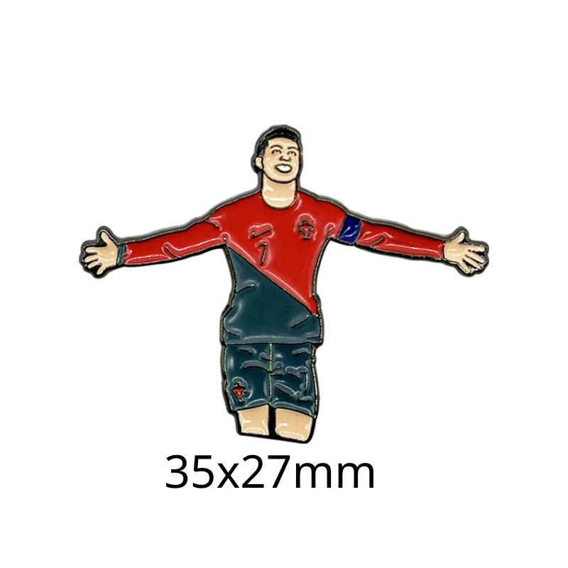 Fabricante personalizado Champions League World Cup Football Super Star Metal Insignia Imagen de dibujos animados Etiqueta del teléfono móvil Insignia Regalo