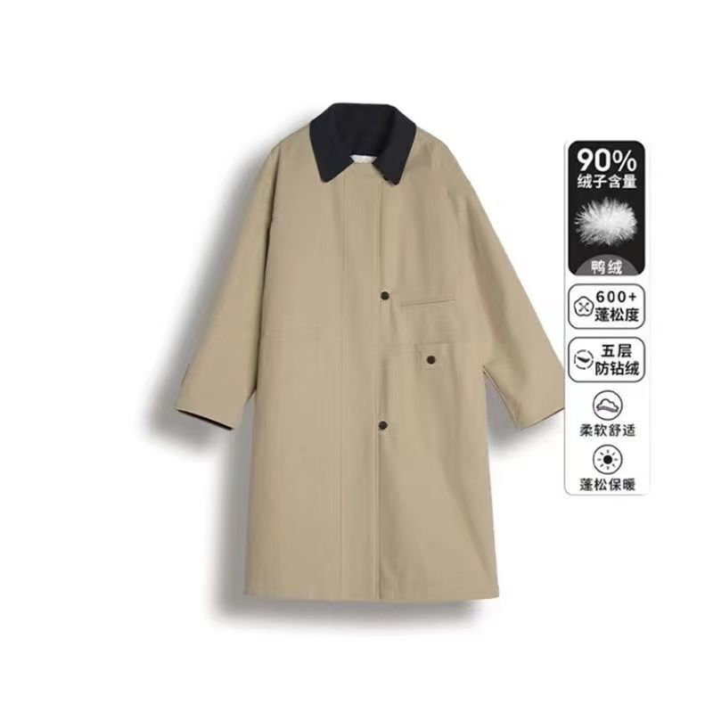 韩系撞色新款休闲2025宽松显瘦中长款风衣羽绒服小个子外套图片色