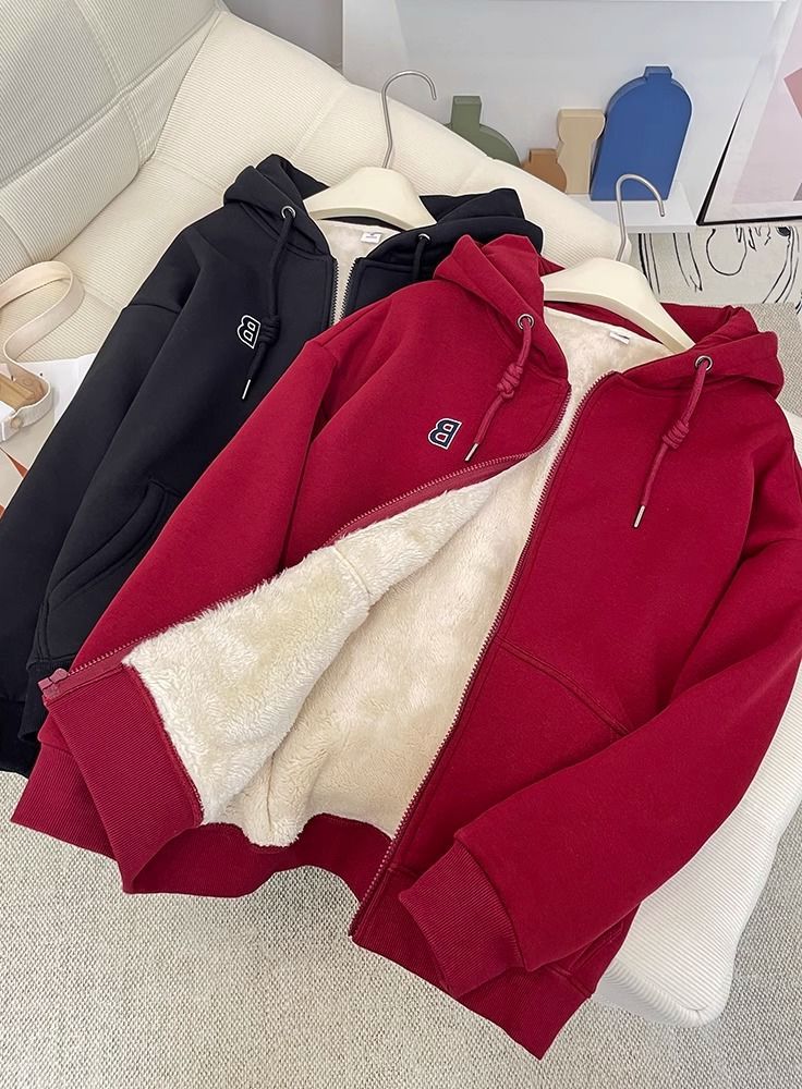 Sieviešu apģērbs Samta biezināts džemperis ar kapuci sievietēm rudens un ziemas jauns sieviešu brīvs silts jaciņš ar garām piedurknēm ar rāvējslēdzēju_voghion.com