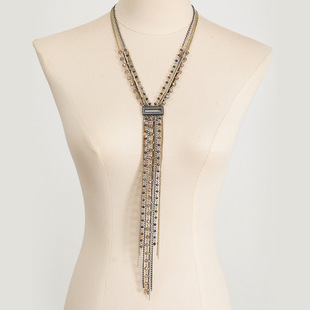 New European and American style multi-chain combination glass beads diamond long tassel sweater chain elegant long necklace
