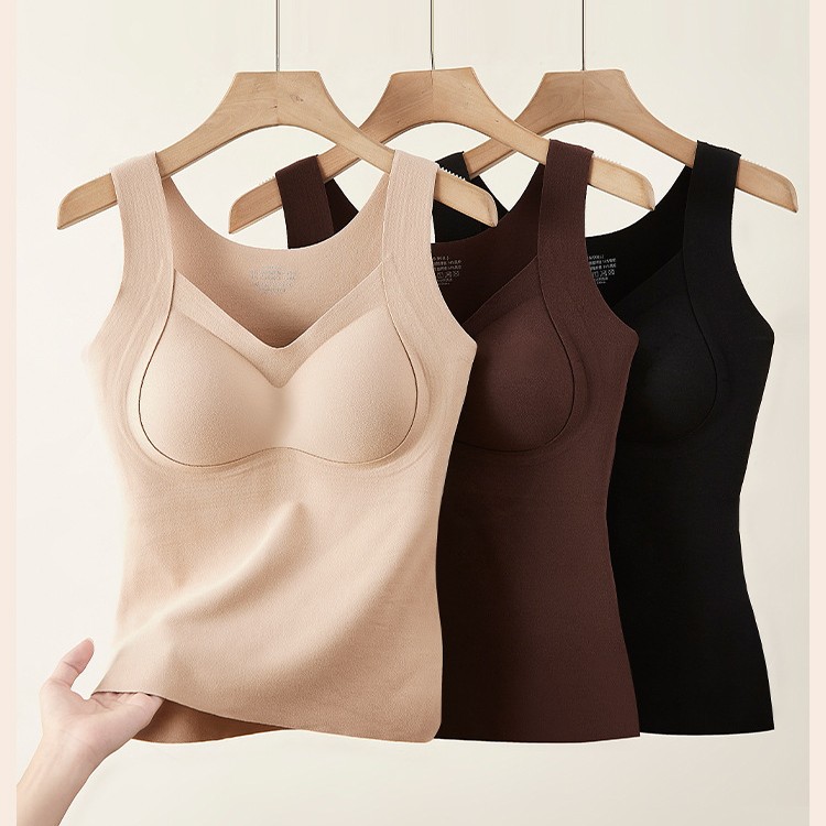 秋冬山羊绒蛋白保暖背心内衣抗菌带胸垫固定杯内搭上衣打底衫女士