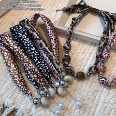 美拉德咖色豹纹串珠丝巾项链女个性小众设计感毛衣链锁骨链配饰品
