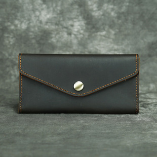 Shi Cangxin Pure Leather Wallet Vintage Crazy Horse Leather Thickened Men's Mobile Phone Bag Simple Portable Long Clutch Bag