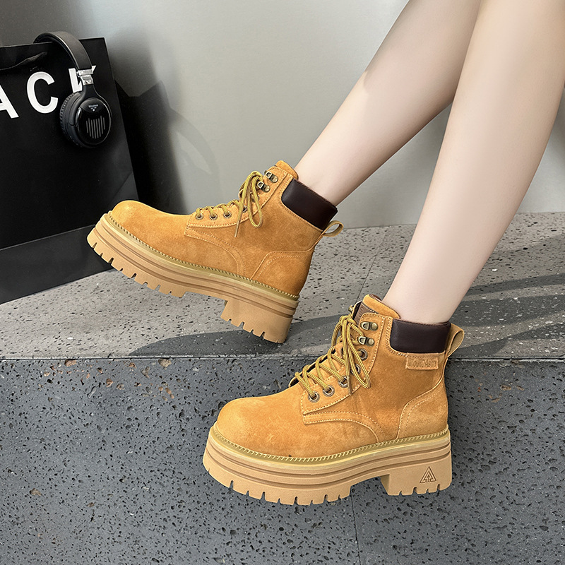 Martin Boots for Women 2025 New British Style Casual Short Boots Thick-Soled Height-Increasing Fashion Boots Outdoor Versatile Yellow Boots Martin Boots for Women 2025 New British Style Casual Short Boots Thick-Soled Height-Increasing Fashion Boots Outdoor Versatile Yellow Boots