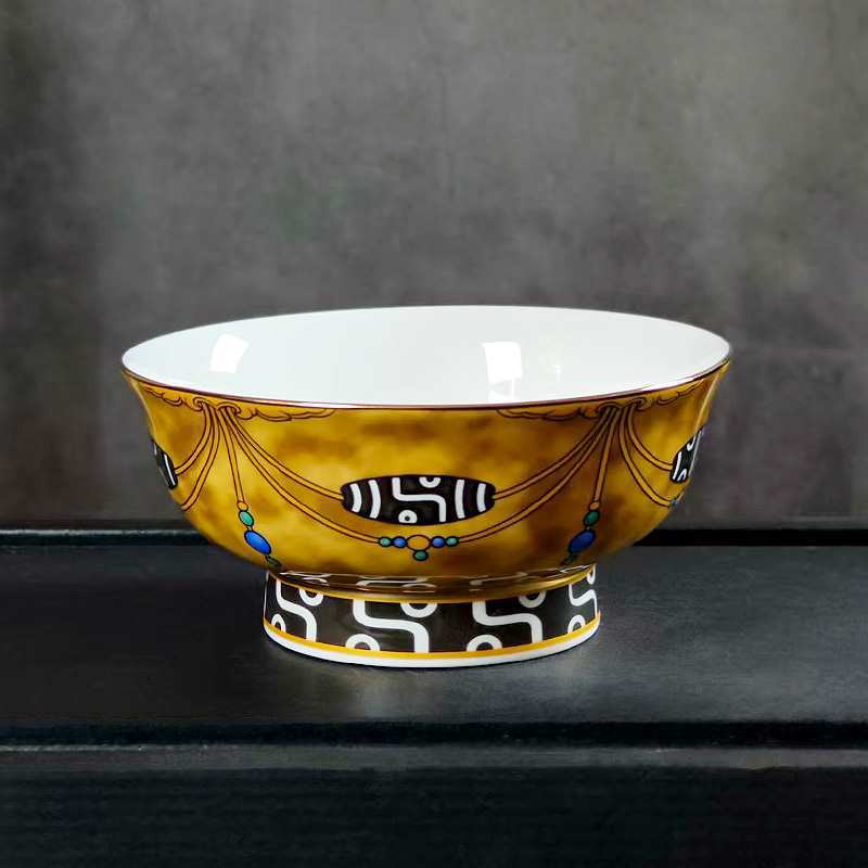 New Ceramic Rice Bowl 4.8inch Ethnic Style Household Xizang Butter Tea, Tsampa, Milk Wine Bowl Jingdezhen Tableware