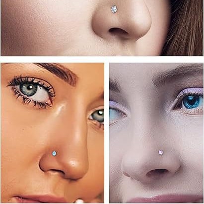 Piercing de nez en forme de l avec zircon coloré en titane_voghion.com