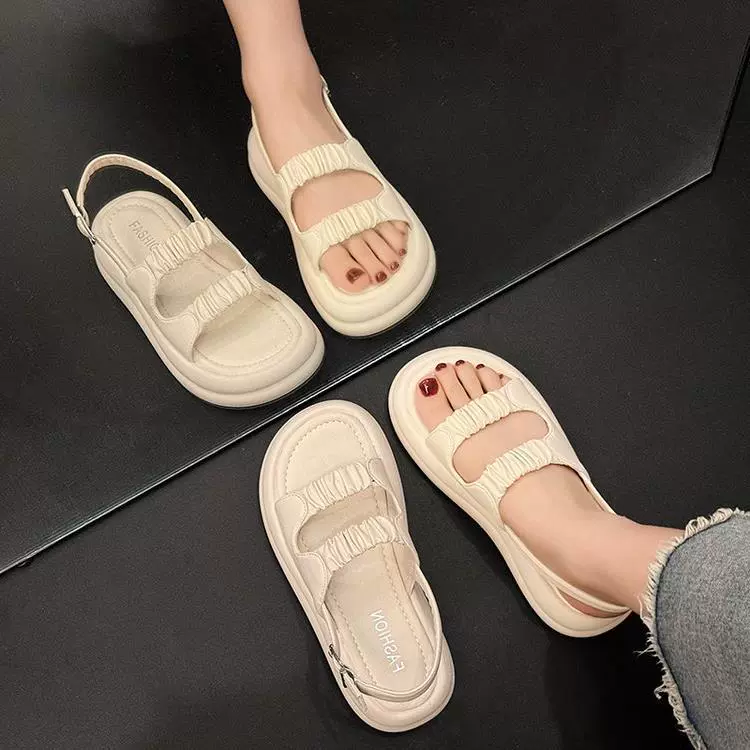 Сказочные холодные тапочки женщины носят 2024 летом новый сетевой красный цвет с высоким значением дикие складки с толстым дном