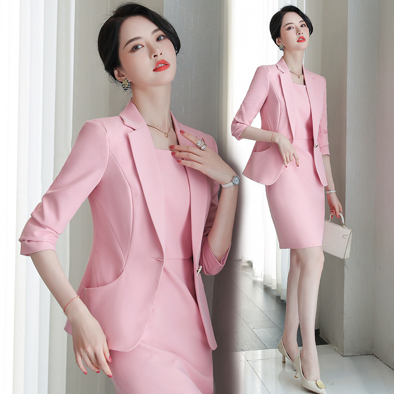 2129 High Sense OL Spring Coat Dress Goddess Fan Pink Business Suit Women's Suit Dress