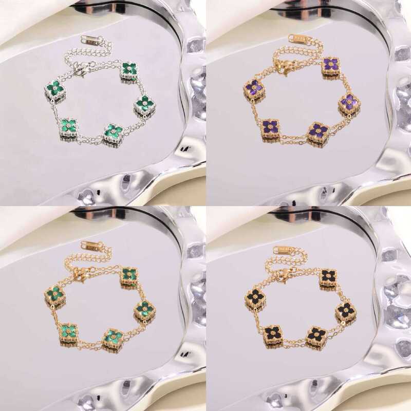 Cross-border stainless steel bracelet, simple four-leaf clover, colorful vintage bracelet, high-end versatile women's titanium steel jewelry wholesale
