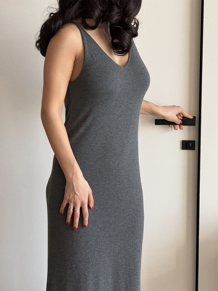 Bộ đầm dài kèm áo cardigan dệt kim dài tay nữ — Màu cà phê đậm, Màu hồng, Màu trắng, Màu xám chi tiết 93