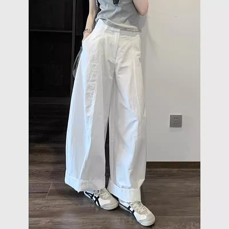 白色弯刀裤女夏季薄款休闲裤梨型身材韩版宽松显瘦阔腿镰刀长裤女|undefined
