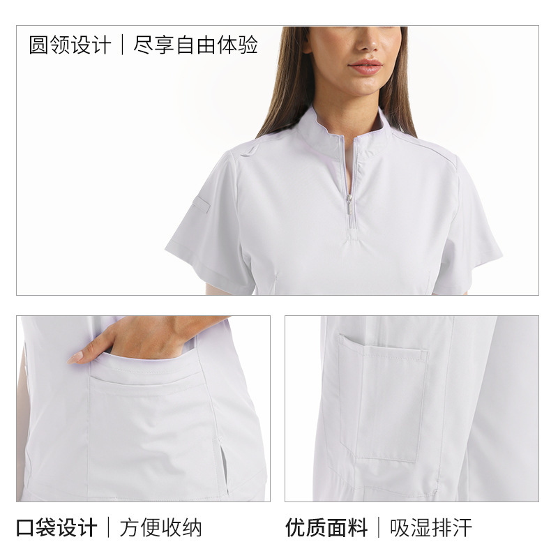 在庫あり スタンドカラー手洗い服 医療スタッフ 美容室 女医作業服 半袖手術室手洗い服セット|undefined