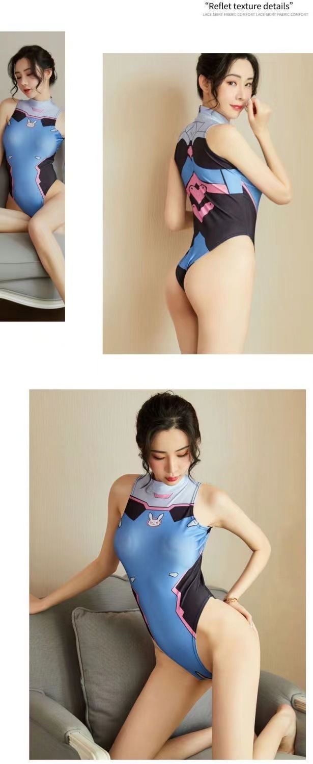 Blue Open-front One-piece Maid Costume Swimsuit Style Lingerie for Women — detail image 7