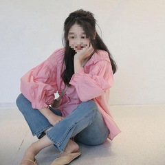 法式气质粉色系带长袖衬衫女夏季新超看特漂亮宽松衣粉色衬衫