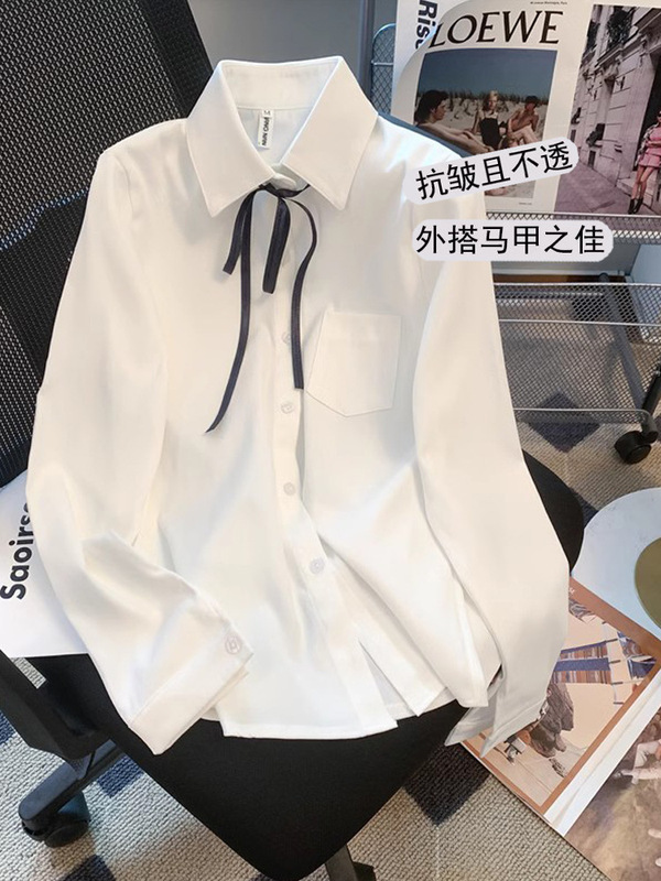 Academy-style Sanding Shirt Women's 2025 Spring and Autumn New Lace-up White Long-sleeved Shirt Design Sense Niche Vest