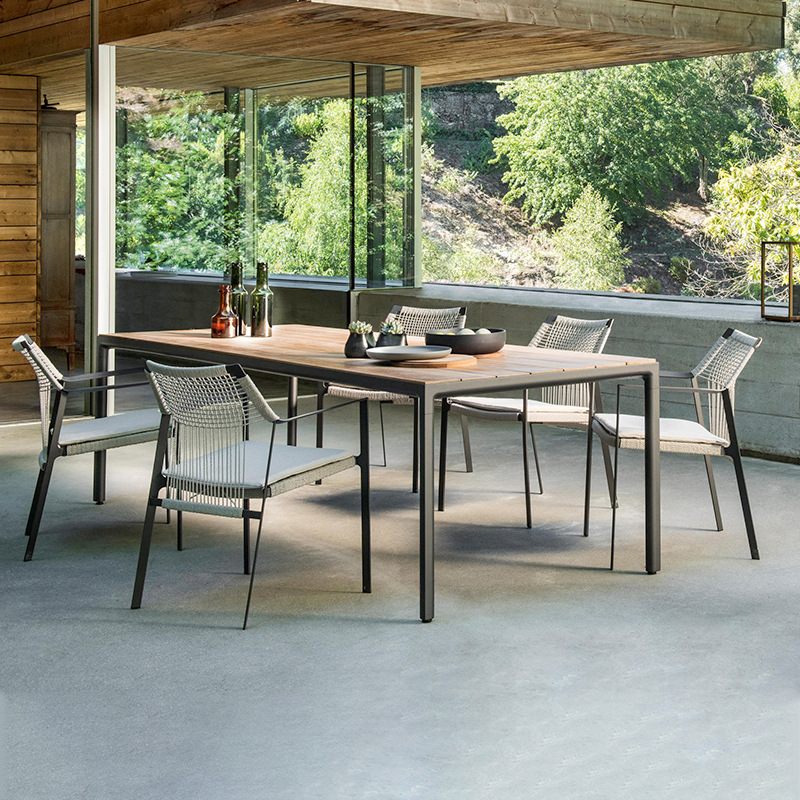 Mesas y sillas para patio exterior, sillas de ratán para balcón de villa, resistentes a la lluvia y al sol, mesa larga de aleación de aluminio para terraza de jardín exterior image 1