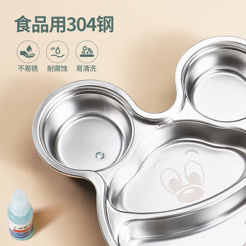 304 stainless steel plate, high appearance, household wholesale tableware, student and children's dinner plate, Mickey cartoon dinner plate
