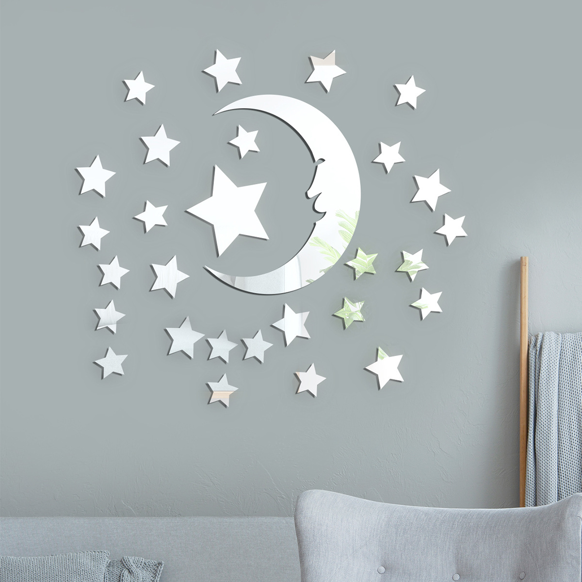 Cross-Border Star Moon Acrylic 3D Mirror Self-Adhesive Living Room Bedroom Background Wall Creative Decorative Sticker_voghion.com